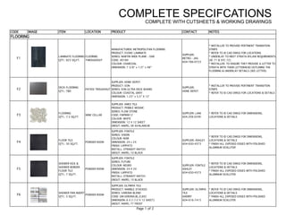 COMPLETE SPECIFCATIONS
COMPLETE WITH CUTSHEETS & WORKING DRAWINGS
PROJECT NAME: AINSWORTH
CLIENT NAME: GARRETT
CHANTEL AINSWORTH
ISSUE DATE: 02.27.15
INTERIOR DESIGN
SPECIFICATIONS
"I.F.C."
Page 1 of 2
CODE IMAGE ITEM CONTACT
F1
LAMINATE FLOORING
QTY.: 825 SQ.FT.
SUPPLIER:
METRO - JAS
604-786-0723
F2
DECK FLOORING
QTY.: TBD
SUPPLIER:
HOME DEPOT
F3
FLOORING
QTY.: 7.5 SQ.FT.
SUPPLIER: LANI
604.209.0249
F4
FLOOR TILE
QTY.: 30 SQ.FT.
SUPPLIER: ASHLEY
604-630-4373
F5
SHOWER KICK &
SHOWER BORDER
FLOOR TILE
QTY.: 7 SQ.FT.
SUPPLIER: FONTILE
ASHLEY
604-630-4373
F6
SHOWER PAN INSERT
QTY.: 5 SQ.FT.
SUPPLIER: OLYMPIA
TILE
SHERRY
604-616-7415
POWDER ROOM
SUPPLIER: FONTILE
SERIES: FUTURE
COLOUR: NEGRO
DIMENSION: 24 X 24
FINISH: LAPPATO
INSTALL: STRAIGHT MATCH
GROUT: MAPEI, 10 BLACK
* REFER TO ID CAD DWGS FOR DIMENSIONS,
LOCATIONS & DETAILS
* FINISH ALL EXPOSED EDGES WITH POLISHED
ALUMINUM SCHLUTER
POWDER ROOM
SUPPLIER: OLYMPIA TILE
PRODUCT: MARBLE STACKED
SERIES: VARONA BLEND
CODE: GM.VERONA.BL.0,6X2
DIMENSION:.6 X 2 (12 X 12 SHEET)
GROUT: MAPEI, 77 FROST
* REFER TO ID CAD DWGS FOR DIMENSIONS,
LOCATIONS & DETAILS
* FINISH ALL EXPOSED EDGES WITH POLISHED
ALUMINUM SCHLUTER
POWDER ROOM
SUPPLIER: FONTILE
SERIES: VISION
COLOUR: NOIR
DIMENSION: 24 x 24
FINISH: LAPPATO
INSTALL: STRAIGHT MATCH
GROUT: MAPEI, 10 BLACK
* REFER TO ID CAD DWGS FOR DIMENSIONS,
LOCATIONS & DETAILS
* FINISH ALL EXPOSED EDGES WITH POLISHED
ALUMINUM SCHLUTER
PATIOS TROUGHOUT
SUPPLIER: HOME DEPOT
PRODUCT: EON
SERIES: EON ULTRA DECK BOARD
COLOUR: COASTAL GRAY
DIMENSION: 1.25" x 5.5" X 12'
* INSTALLER TO PROVIDE PERTINENT TRANSITION
STRIPS
* REFER TO ID CAD DWGS FOR LOCATIONS & DETAILS
WINE CELLAR
SUPPLIER: AMES TILE
PRODUCT: PEBBLE MOSAIC
SERIES: FLOW STONE
CODE: FWPMW12
COLOUR: WHITE
DIMENSION: 12 X 12 SHEET
GROUT: MAPEI, 38 AVALANCHE
* REFER TO ID CAD DWGS FOR DIMENSIONS,
LOCATIONS & DETAILS
LOCATION PRODUCT NOTES
FLOORING
FLOORING
THROUGHOUT
MANUFACTURER: METROPOLITAN FLOORING
PRODUCT: EVOKE LAMINATE
SERIES: MARTIN WIDE PLANK - OAK
CODE: 40189
COLOUR: CHARCOAL
DIMENSION: 7 5/8" x 1/2" x 48"
* INSTALLER TO PROVIDE PERTINENT TRANSITION
STRIPS
* REFER TO ID CAD DWGS FOR LOCATIONS
* UNDERLAY TO MEET STRATA BYLAW REQUIREMENTS
(IIC 71 & STC 72)
* INSTALLER: TO ENSURE THEY PROVIDE A LETTER TO
STRATA WITH THEIR LETTERHEAD OUTLINING THE
FLOORING & UNDERLAY DETAILS (SEE LETTER)
 