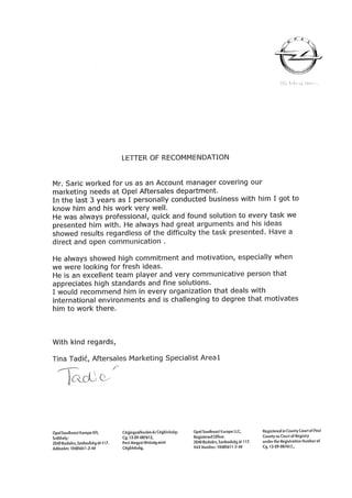 letter of recommandation Opel