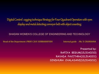 SHADAN WOMEN’S COLLEGE OF ENGINEERING AND TECHNOLOGY
Head of the Department :PROF. C.B.V. SUBBARAYUDU Internal guide : Ms. V. CHANDANA
Presented by:
RAFIYA BEGUM(12L51A0210)
RAVADA PAVITHRA(12L51A0211)
SINDHURA CHALASANI(12L51A0212)
 
