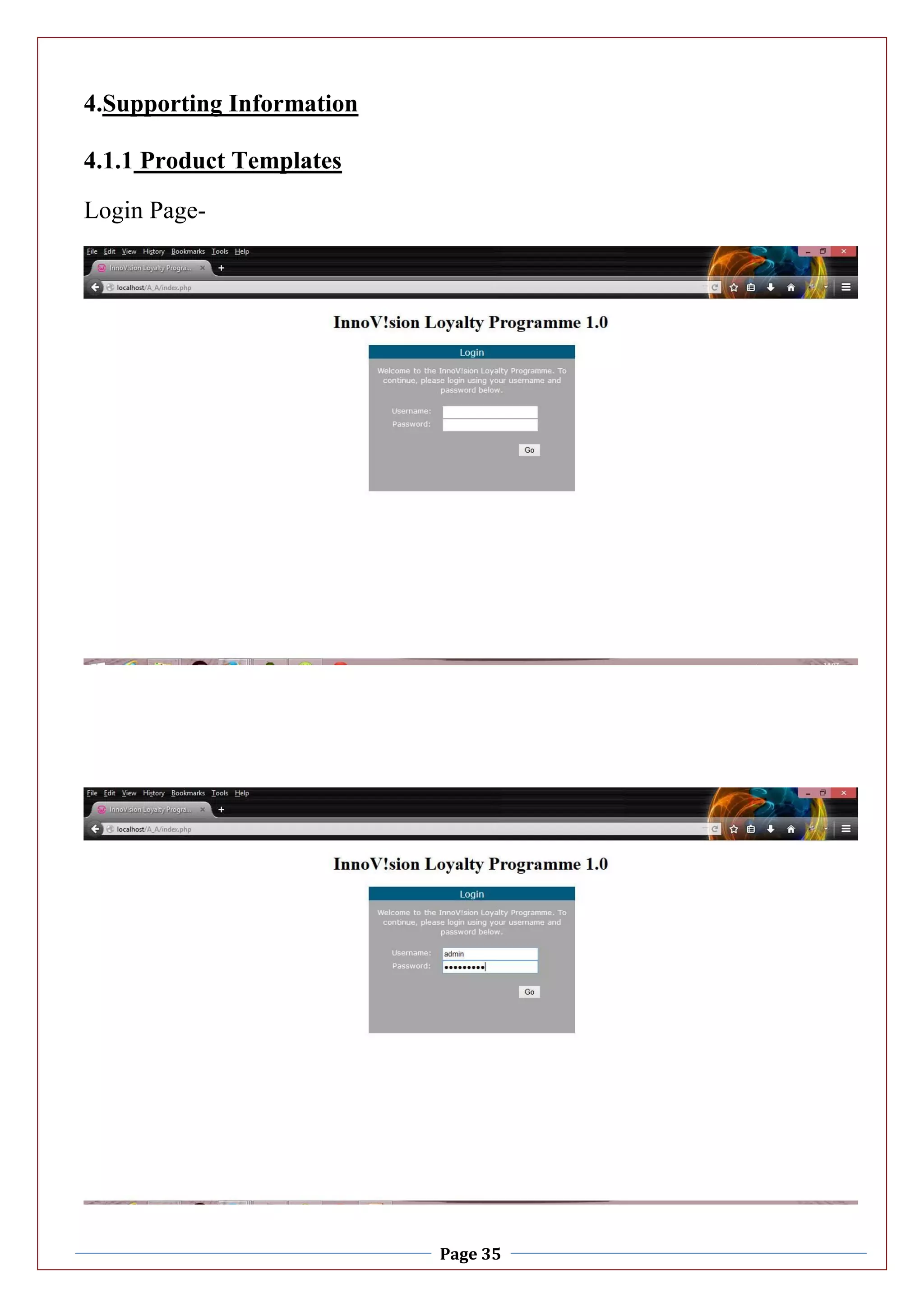 Page 35
4.Supporting Information
4.1.1 Product Templates
Login Page-
 