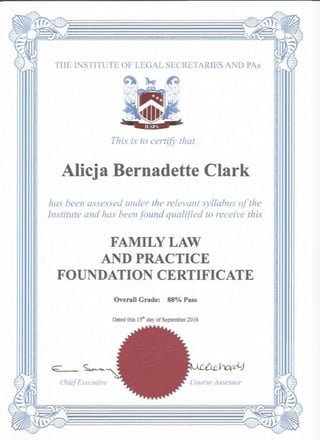 FAMILY LAW CERTIFICATE