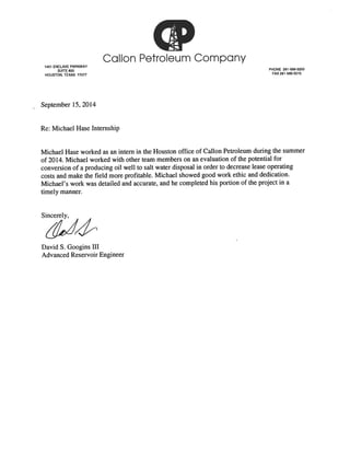 Callon Recommendation Letter