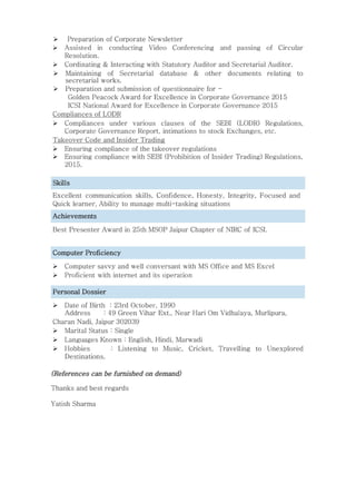 Resume yatish 1