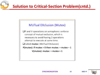 Solution to Critical-Section Problem(cntd.)
SYNCHRONIZATION 13 JGEC-IT
 