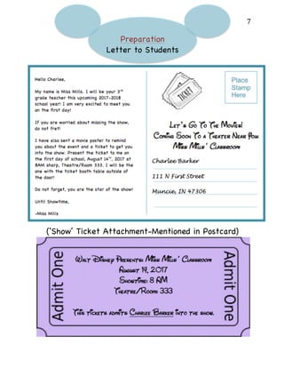   7	
  
Preparation
Letter to Students
(‘Show’ Ticket Attachment-Mentioned in Postcard)
 