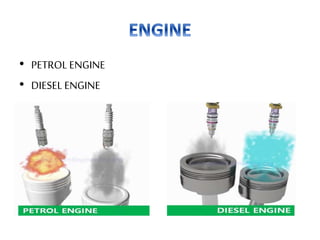 • PETROLENGINE
• DIESEL ENGINE
PETROL ENGINE DIESEL ENGINE
 