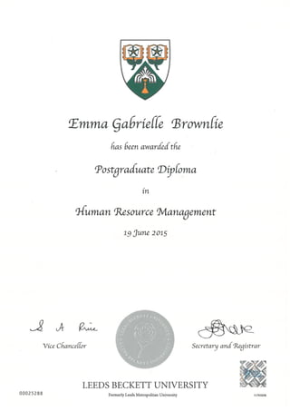 PGDip HRM certificate