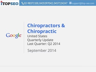 Google Confidential and Proprietary 1Google Confidential and Proprietary 1
Chiropractors &
Chiropractic
United States
Quarterly Update
Last Quarter: Q2 2014
September 2014
 