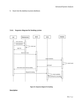 Advanced System Analysis 
6.​       ​Insert into the database [system­database]. 
  
  
  
  
  
3.4.4.​       ​Sequence diagram for booking system 
  
 
  
Figure 21: Sequence diagram for booking 
Description 
55 | ​Page 
 
 