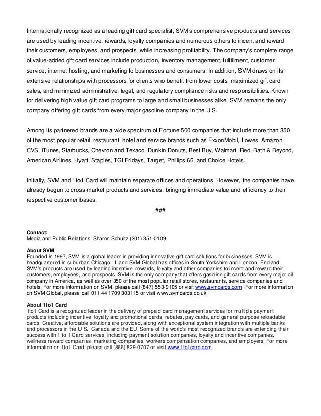 Gift Card Pioneer Svm Lp Acquires 1to1 Card