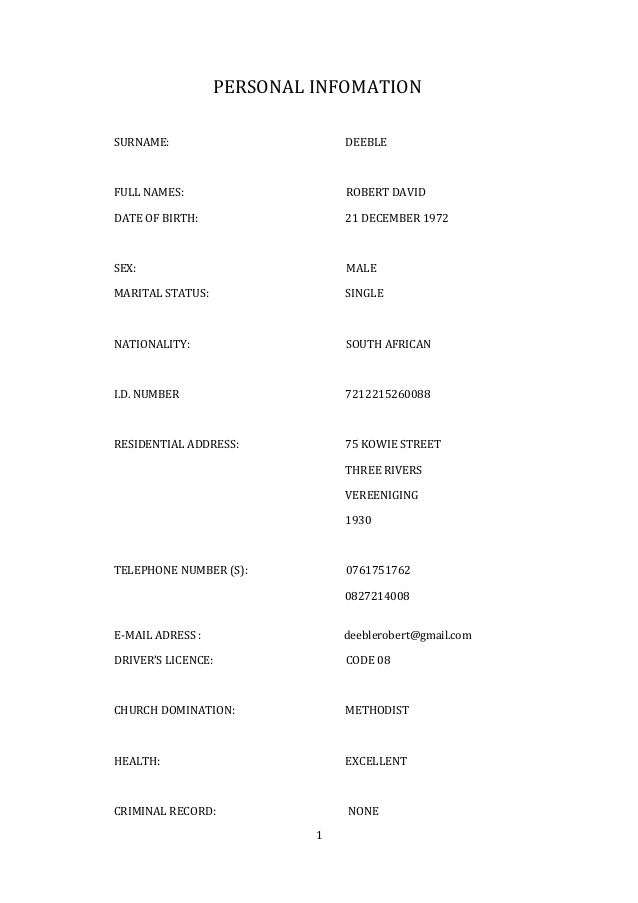 Cv Afrikaans Voorbeeld