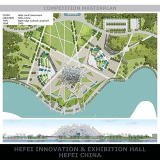 HEFEI INNOVATION & EXHIBITION HALL
HEFEI CHINA
COMPETITION MASTERPLAN
CLIENT:
LOCATION:
TYPE:
YEAR:
Hefei Local Government
Hefei, China
Water edge Cultural Landmark
2009
 