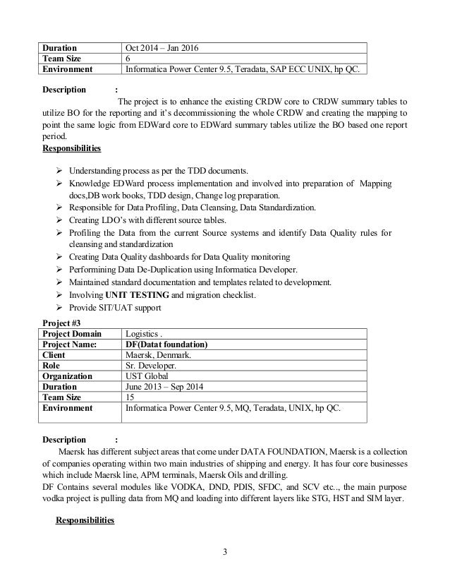 Informatica Migration Project Resume Informatica Migration Project Resume
