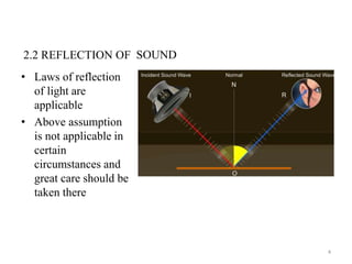 2.2 REFLECTION OF
• Laws of reflection
of light are
applicable
• Above assumption
is not applicable in
certain
circumstances and
great care should be
taken there
4
SOUND
 