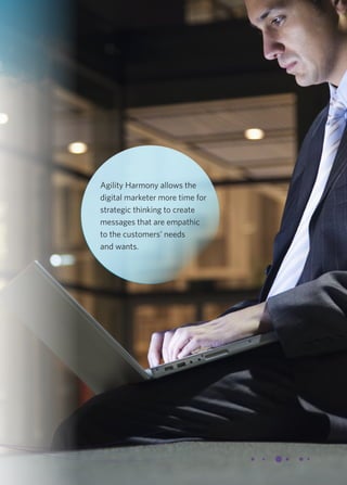 Agility Harmony allows the 
digital marketer more time for 
strategic thinking to create 
messages that are empathic 
to the customers’ needs 
and wants. 
 