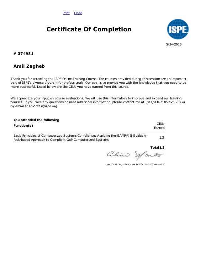 Certificate Of Completion GAMP 5 Copy Certificate Of Completion GAMP 5 Copy
