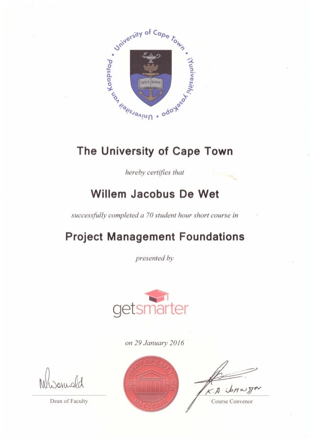 UCT PROJECT MANAGEMENT CERTIFICATE