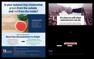 T
here is a common compliant in
the outsourcing industry. Pro-
viders create brilliant services
which beat in-house provision
on every count. But potential clients are
reluctant to sign up. Outsourcing is still
a hard sell.
So what’s the best way to win over
doubters? First up, it’s worth sketching
out the scale of the challenge.
A recent survey by Illuma Research for
software consultancy MooD Internation-
al shows what IT directors really think
about outsourcing. The priority? Almost
half said outsourcers should aim to de-
liver revenue generation and growth. By
contrast, only one in five cited cost re-
duction as the most critical area.
Clearly, they understand outsourcing is
about a step-change in performance, not
merely saving a few pennies. Outsourcers
need to acknowledge that. Making life
simple is crucial as 57 per cent of IT di-
rectors said their job is more complex to
manage and 46 per cent that their job sat-
isfaction has declined.
Add into this the figure that 58 per
cent said it’s become more difficult for
outsourcers to deliver on budget and 76
per cent that outsourcers aren’t aligned
with their business goals, and the mes-
sage is clear: business pitches need to
spell out how they can make life easier
for IT directors in a clear and unambig-
uous way.
Alas, so often this opportunity is
missed. Vivek Madan, a partner at con-
sultancy OC&C, has worked with many
companies assessing potential partners.
He observes: “On innovation, outsourc-
ing firms come can come across as un-
derwhelming when they pitch to a new
client. This is primarily because out-
sourcers don’t always excel at articulat-
ing value added.”
He claims the mindset is often wrong.
“They’ll settle for a bid being incremen-
tally better than the next and simply do
what the client has asked of them rather
than thinking outside of the cost box to
deliver outcomes a client might not have
thought about, such as employee en-
gagement, consumer advocacy, knock-
on efficiencies, risk management or cor-
porate social responsibility.”
Big claims will need strong evidence
to win over sceptical boards.
Contact centre Ventrica has
won business from McDonald’s,
Worldpay and Agent Provocateur by
using case studies to spell out how it can
deliver gains.
Ventrica founder and managing di-
rector Dino Forte says: “The best way of
convincing clients who are unfamiliar
with outsourcing is through case studies
that demonstrate how similar companies
in their sector have realised significant
commercial benefits. This allows them to
identify and envisage how this can work
for them too.” Vague claims get you no-
where, he warns.
Supply chain outsourcer Flex says the
case study approach is just the start. Mike
Meades, Flex general manager, says: “I
think one of the best ways to convince
C-suite bosses to move towards outsourc-
ing is to provide both case study evidence
and also a tailored solution to the specific
needs of a business.
“Companies want to see a proven track
record from an outsource provider that
not only delivers financial and opera-
tional improvements, but also shows
the ability to manage risk to allay very
typical concerns within an organisation
that is outsourcing, particularly for the
first time.” Facts and figures, supported
by a detailed exposition of how it was
achieved before, make a good case.
Exit clauses are a great way to win over
worriers. The old days when compa-
nies signed decades-long deals with no
chance of leaving are long gone. Nicholas
Mobbs, co-founder of Outbox, a Euro-
pean IT outsourcer, says an exit clause
must be backed up with a guarantee the
process will be done smoothly.
“The outsourcing partner needs to
transfer all the data back to the contrac-
tor or to the new outsourcing partner,
plus provide adequate expertise for it to
succeed without them,” he says.
“This contract clause avoids
concerns about vendor lock-in,
where a company feels trapped by con-
tract with one outsourcing vendor.”
It should be emphasised that outsourc-
ing isn’t a sales job, vendor to buyer. It’s
a partnership. Brian Borack, chief op-
erating officer of IT provider SoftServe,
says: “I dislike the term outsourcing and
never use it with clients or within the in-
dustry – instead we use the term technol-
ogy partnership. Clients are choosing a
partner they want to bet on with a skillset
they cannot find elsewhere.”
Above all, the mission when pitching
is to arrive at a common understanding.
Mike Whitchurch, senior vice president
at CGI, the world’s fifth-largest out-
sourcer, says: “Outsourcing projects need
to be fully aligned to the business vision
of the organisation. This means the IT
outsourcing provider needs to demon-
strate they understand the business and
can add value to it in a way that supports
the overall business objectives.”
Recent National Outsourcing Associa-
tion figures show 78 per cent of compa-
nies and consultancies expect to expand
their usage of outsourcing towards 2020.
Only a fraction of 1 per cent will reduce
it. Conditions have never been better.
Service providers simply need to up their
game – and get pitching.
It’stimetosellwhat
outsourcerscando
Despite challenges, notably from in-company automation,
outsourcers have the opportunity to up their game and expand
OVERVIEW
CHARLES ORTON-JONES
Distributed in REBECCA
BRACE
Freelance financial
journalist and
former editor of
Treasury Today,
she contributes to
various national
publications.
SIMON
BROOKE
Award-winning
freelance journal-
ist, who writes for a
number of interna-
tional publications,
he specialises in
lifestyle trends,
health, business
and marketing.
ALISON
COLEMAN
Freelance special-
ising in business,
management and
employment, she
contributes to the
Daily Express and
Sunday Express.
CATH
EVERETT
Freelance journal-
ist specialising in
workplace and em-
ployment issues,
she also writes on
the impact of tech-
nology on society
and culture.
KATHRYN
HOPKINS
Property and
economics corre-
spondent at The
Times, she was a
spokeswoman at
HM Treasury and
economics reporter
on The Guardian.
CHARLES
ORTON-JONES
Award-winning
journalist, he was
editor-at-large
of Londonloves-
Business.com
and editor of
EuroBusiness.
RACONTEUR CONTRIBUTORS
Publishing Manager
Senem Boyaci
Digital and Social
Rebecca McCormick
Sarah Allidina
Head of Production
Natalia Rosek
Design
Grant Chapman
Kellie Jerrard
Samuele Motta
Production Editor
Benjamin Chiou
Managing Editor
Peter Archer
BUSINESS CULTURE FINANCE HEALTHCARE LIFESTYLE SUSTAINABILITY TECHNOLOGY INFOGRAPHICS
Although this publication is funded through advertising and sponsorship, all editorial
is without bias and sponsored features are clearly labelled. For an upcoming schedule,
partnership inquiries or feedback, please call +44 (0)20 3428 5230 or e-mail
info@raconteur.net
Raconteur is a leading publisher of special-interest content and research. Its publications
and articles cover a wide range of topics, including business, finance, sustainability,
healthcare, lifestyle and technology. Raconteur special reports are published exclusively
in The Times and The Sunday Times as well as online at raconteur.net
The information contained in this publication has been obtained from sources the
Proprietors believe to be correct. However, no legal liability can be accepted for any
errors. No part of this publication may be reproduced without the prior consent of the
Publisher. © Raconteur Media
raconteur.net/future-of-outsourcing-dec-2015
I dislike the term
outsourcing and never
use it with clients or
within the industry –
instead we use the term
technology partnership
Published in association with
FUTURE OF OUTSOURCING | 03RACONTEUR | 10 / 12 / 2015 raconteur.net
Gettyimages
 