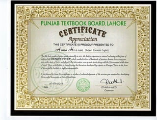 Punjab Textbook Board Certificate for Dengue Fever Booklets
