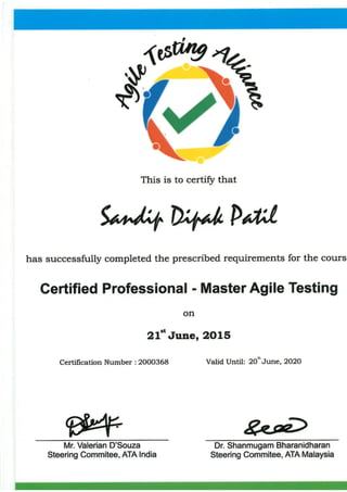 Certified Professional - Master Agile Testing