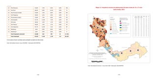 198 199
22 Vila Palmares 91,8% 7,5% 0,6% 0,0% 426
23 Vila Pires 86,6% 0,0% 13,4% 0,0% 71
22 Vila Príncipe de Gales 91,8% 7,5% 0,6% 0,0% 297
6 Vila Progresso 94,0% 3,2% 2,9% 0,0% 92
22 Vila Sacadura Cabral 91,8% 7,5% 0,6% 0,0% 331
8 Vila Scarpelli 81,7% 11,0% 7,3% 0,0% 58
7 Vila Suíça 96,0% 2,3% 1,7% 0,0% 270
7 Vila Tibiriçá 96,0% 2,3% 1,7% 0,0% 64
8 Vila Valparaiso 81,7% 11,0% 7,3% 0,0% 85
13 Waisberg I 0,0% 0,0% 0,0% 0,0% 0
13 Waisberg II 0,0% 0,0% 0,0% 0,0% 0
  Total População vulnerável 10.600 610 493 41 11.744
Total População 29.634 9.198 1.159 112 40.103
X: Os valores foram omitidos para proteção ao dado do informante.
Fonte: Microdados Amostra, Censo 2010/IBGE. Elaboração DISE/SOPP/PSA
Mapa 11. Frequência escolar de adolescentes de baixa renda de 15 a 17 anos
Santo André, 2013
Fonte: Microdados da Amostra - Censo 2010 / IBGE. Elaboração: DISE/SOPP/PSA
Distribuição da população vulnerável de adolescentes
(15 - 17 anos) por Área de Ponderação (AP) segundo o nível
de instrução - Santo André - 2013
		
Departamento de Indicadores Sociais
e Econômicos/SOPP/PSA
		
Fonte dos Dados: Censo (IBGE), base 2010, estimativa 2013
AP Sem
instrução e
fundamental
incompleto
Fundamental
completo
e médio
incompleto
Médio
completo
e superior
incompleto
Superior
completo
Não
determi-
nado
Total
por
AP
1 40,0% 60,0% 0,0% 0,0% 0,0% 160
2 21,2% 78,8% 0,0% 0,0% 0,0% 199
3 29,8% 70,2% 0,0% 0,0% 0,0% 98
4 50,9% 40,2% 5,4% 0,0% 3,5% 856
5 52,0% 48,0% 0,0% 0,0% 0,0% 26
6 37,8% 54,0% 5,2% 0,0% 3,0% 328
7 34,3% 57,4% 0,0% 0,0% 8,3% 332
8 41,6% 30,3% 28,1% 0,0% 0,0% 184
9 68,0% 32,0% 0,0% 0,0% 0,0% 107
10 40,8% 48,3% 0,0% 0,0% 10,8% 207
11 42,7% 35,6% 2,3% 0,0% 19,4% 895
12 20,8% 55,8% 11,4% 12,0% 0,0% 205
13 38,5% 47,6% 3,5% 0,0% 10,4% 369
14 26,4% 65,9% 0,0% 0,0% 7,8% 699
15 30,8% 69,2% 0,0% 0,0% 0,0% 176
16 33,8% 53,5% 0,0% 0,0% 12,7% 275
17 41,4% 58,6% 0,0% 0,0% 0,0% 189
18 38,3% 54,0% 7,7% 0,0% 0,0% 202
19 32,3% 67,7% 0,0% 0,0% 0,0% 142
20 35,5% 64,5% 0,0% 0,0% 0,0% 299
21 45,6% 44,9% 0,0% 0,0% 9,5% 351
22 46,3% 53,5% 0,0% 0,0% 0,2% 418
23 40,4% 59,6% 0,0% 0,0% 0,0% 202
Área de Ponderação (AP)
%
Sem instrução e
fundamental incompleto
Fundamental completo e
médio incompleto
Médio completo e
superior incompleto
Superior completo
Não determinado
População vulnerável de
adolescentes (15 a 17 anos)
segundo nível de instrução
0 a 100
101 a 1.000
1.001 a 5.000
5.001 a 10.000
10.001 a 15.000
Acima de 15.000
Área Censitária/Bairros
Represa Billings
Legenda:
População Total
do Município
Total: 704.492 habitantes
continuação
 