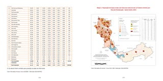 148 149
Mapa 1. População de baixa renda com faixa de renda de até 1/2 Salário mínimo por
Área de Ponderação - Santo André, 2013
Fonte: Microdados da Amostra - Censo 2010 / IBGE. Elaboração: DISE/SOPP/PSA.
Obs.: População vulnerável de 114.433 pessoas
com renda per capitade 0 até 1/2 Salário Mínimo
População Vulnerável com
faixa de renda de até
1/2 Salário Mìnimo
Área de Ponderação (AP)
%
Sem Rendimento
até R$ 70,00
De R$ 70,01 a
R$ 140,00
De R$ 140,01 a
1/2 Salário Mínimo
Distribuição da População Vulnerável
com faixa de renda de até 1/2 salário mínimo
por Área de Ponderação (AP) - Santo André - 2013
Departamento de Indicadores Sociais
e Econômicos/SOPP/PSA
Fonte dos Dados: Censo (IBGE), base 2010, estimativa 2013
AP Sem rendi-
mento até
R$70,00
De
R$70,01
a
R$140,00
De
R$140,01
a 1/2 Sal.
Min.
Total
por
AP
1 55,6% 0,0% 44,4% 1.685
2 42,0% 10,1% 47,9% 3.140
3 18,8% 3,1% 78,1% 1.607
4 15,9% 12,5% 71,6% 12.664
5 59,7% 0,0% 40,3% 1.598
6 22,4% 5,7% 71,9% 6.884
7 14,9% 12,0% 73,2% 7.677
8 52,0% 10,0% 38,0% 2.878
9 23,7% 4,3% 72,0% 3.439
10 23,4% 11,3% 65,4% 6.394
11 20,8% 12,0% 67,2% 11.279
12 45,9% 7,9% 46,2% 3.539
13 21,8% 8,2% 70,0% 5.779
14 24,3% 3,3% 72,5% 7.240
15 26,9% 3,1% 70,0% 3.619
16 16,8% 0,9% 82,4% 3.563
17 44,5% 8,7% 46,8% 3.759
18 23,2% 0,0% 76,8% 4.665
19 22,3% 2,3% 75,5% 3.063
20 17,8% 3,2% 78,9% 3.600
21 9,3% 12,9% 77,8% 4.279
22 40,3% 4,1% 55,5% 9.022
23 35,1% 3,9% 60,9% 3.058
0 a 100
101 a 1.000
1.001 a 5.000
5.001 a 10.000
10.001 a 15.000
Acima de 15.000
Área Censitária/Bairros
Represa Billings
Legenda:
População Total
do Município
Total: 704.492 habitantes
continuação
12 Vila Francisco Matarazzo 50,3% 0,0% 13,9% 22,6% 0,0% 13,1% 0,0% 162
1 Vila Gilda 60,4% 0,0% 20,3% 19,3% 0,0% 0,0% 0,0% 233
7 Vila Guaraciaba 57,8% 0,0% 25,9% 13,3% 0,0% 3,0% 0,0% 138
19 Vila Guarani 62,5% 0,0% 22,4% 15,2% 0,0% 0,0% 0,0% 152
3 Vila Guiomar 73,3% 0,0% 11,2% 15,6% 0,0% 0,0% 0,0% 259
23 Vila Helena 63,0% 0,0% 26,9% 10,1% 0,0% 0,0% 0,0% 477
19 Vila Homero Thon 62,5% 0,0% 22,4% 15,2% 0,0% 0,0% 0,0% 201
19 Vila Humaitá 62,5% 0,0% 22,4% 15,2% 0,0% 0,0% 0,0% 176
21 Vila João Ramalho 49,9% 0,0% 21,7% 26,6% 0,0% 1,8% 0,0% 280
23 Vila Junqueira 63,0% 0,0% 26,9% 10,1% 0,0% 0,0% 0,0% 165
20 Vila Linda 55,5% 0,0% 11,5% 33,0% 0,0% 0,0% 0,0% 358
17 Vila Lucinda 61,7% 4,7% 13,5% 6,3% 0,0% 13,7% 0,0% 228
7 Vila Lutécia 57,8% 0,0% 25,9% 13,3% 0,0% 3,0% 0,0% 137
21 Vila Luzita 49,9% 0,0% 21,7% 26,6% 0,0% 1,8% 0,0% 427
18 Vila Metalúrgica 56,7% 0,0% 22,4% 18,1% 2,7% 0,0% 0,0% 424
22 Vila Palmares 53,8% 0,1% 25,6% 17,4% 0,0% 3,2% 0,0% 540
23 Vila Pires 63,0% 0,0% 26,9% 10,1% 0,0% 0,0% 0,0% 395
22 Vila Príncipe de Gales 53,8% 0,1% 25,6% 17,4% 0,0% 3,2% 0,0% 377
6 Vila Progresso 52,8% 0,0% 21,7% 22,4% 3,2% 0,0% 0,0% 197
22 Vila Sacadura Cabral 53,8% 0,1% 25,6% 17,4% 0,0% 3,2% 0,0% 419
8 Vila Scarpelli 46,9% 0,0% 21,0% 32,1% 0,0% 0,0% 0,0% 239
7 Vila Suíça 57,8% 0,0% 25,9% 13,3% 0,0% 3,0% 0,0% 388
7 Vila Tibiriçá 57,8% 0,0% 25,9% 13,3% 0,0% 3,0% 0,0% 93
8 Vila Valparaiso 46,9% 0,0% 21,0% 32,1% 0,0% 0,0% 0,0% 350
13 Waisberg I 0,0% 0,0% 0,0% 0,0% 0,0% 0,0% 0,0% 0
13 Waisberg II 0,0% 0,0% 0,0% 0,0% 0,0% 0,0% 0,0% 0
Total População
Vulnerável
13.644 86 6.135 4.308 91 958 12 25.234
54,1% 0,3% 24,3% 17,1% 0,4% 3,8% 0,0%
Total População 61,1% 3,0% 14,1% 18,0% 2,7% 1,1% 0,1% 349.083
X: Os valores foram omitidos para proteção ao dado do informante.
Fonte: Microdados Amostra, Censo 2010/IBGE. Elaboração DISE/SOPP/PSA
 