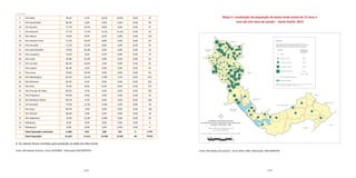 168 169
1 Vila Gilda 58,2% 0,7% 20,2% 20,9% 0,0% 37
7 Vila Guaraciaba 96,4% 3,6% 0,0% 0,0% 0,0% 46
19 Vila Guarani 71,7% 19,5% 8,8% 0,0% 0,0% 47
3 Vila Guiomar 57,7% 17,5% 13,5% 11,3% 0,0% 56
23 Vila Helena 75,0% 8,0% 8,2% 8,9% 0,0% 210
19 Vila Homero Thon 71,7% 19,5% 8,8% 0,0% 0,0% 62
19 Vila Humaitá 71,7% 19,5% 8,8% 0,0% 0,0% 54
21 Vila João Ramalho 70,6% 29,4% 0,0% 0,0% 0,0% 33
23 Vila Junqueira 75,0% 8,0% 8,2% 8,9% 0,0% 73
20 Vila Linda 76,8% 23,2% 0,0% 0,0% 0,0% 32
17 Vila Lucinda 80,3% 16,6% 3,0% 0,0% 0,0% 95
7 Vila Lutécia 96,4% 3,6% 0,0% 0,0% 0,0% 45
21 Vila Luzita 70,6% 29,4% 0,0% 0,0% 0,0% 50
18 Vila Metalúrgica 62,2% 16,5% 17,8% 3,5% 0,0% 253
22 Vila Palmares 90,5% 9,5% 0,0% 0,0% 0,0% 291
23 Vila Pires 75,0% 8,0% 8,2% 8,9% 0,0% 174
22 Vila Príncipe de Gales 90,5% 9,5% 0,0% 0,0% 0,0% 203
6 Vila Progresso 95,0% 0,0% 5,0% 0,0% 0,0% 52
22 Vila Sacadura Cabral 90,5% 9,5% 0,0% 0,0% 0,0% 226
8 Vila Scarpelli 73,9% 12,3% 13,8% 0,0% 0,0% 38
7 Vila Suíça 96,4% 3,6% 0,0% 0,0% 0,0% 128
7 Vila Tibiriçá 96,4% 3,6% 0,0% 0,0% 0,0% 30
8 Vila Valparaiso 73,9% 12,3% 13,8% 0,0% 0,0% 55
13 Waisberg I 0,0% 0,0% 0,0% 0,0% 0,0% 0
13 Waisberg II 0,0% 0,0% 0,0% 0,0% 0,0% 0
  Total População vulnerável 6.468 875 630 251 0 8.224
Total População 61.621 11.611 13.333 8.220 46 94.831
X: Os valores foram omitidos para proteção ao dado do informante.
Fonte: Microdados Amostra, Censo 2010/IBGE. Elaboração DISE/SOPP/PSA
Mapa 5. Localização da população de baixa renda acima de 15 anos e
com até três anos de estudo - Santo André, 2013
Fonte: Microdados da Amostra - Censo 2010 / IBGE. Elaboração: DISE/SOPP/PSA
Distribuição da População Vulnerável
com idade de 15 anos ou mais por bairro com até três anos
de estudo - Santo André - 2013
Departamento de Indicadores Sociais
e Econômicos/SOPP/PSA
Fonte dos Dados: Censo (IBGE), base 2010, estimativa 2013
0,0%
0,01% a 7,8%
7,81% a 12,25%
12,26% a 17,8%
17,81% a 25,01%
Área Censitária/Bairros
Represa Billings
0
668
1.987
3.765
597
Total: 7.018
Legenda:
População Vulnerável com idade de 15 anos ou
mais por bairro com até três anos de estudo
Classes		
Bairros com menos de 5 domicílios particulares permanentes ocupados tiveram
valores omitidos para proteção dos informantes
População
Vulnerável
São Caetano
do Sul
São Paulo
Mauá
Ribeirão Pires
Rio Grande da Serra
Cubatão
Santos
Suzano
São Bernardo
do Campo
Mogi das Cruzes
continuação
 
