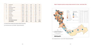 186 187
22 Vila Palmares 85,3% 5,7% 0,0% 9,0% 165
23 Vila Pires 54,9% 6,9% 0,0% 38,1% 52
22 Vila Príncipe de Gales 85,3% 5,7% 0,0% 9,0% 115
6 Vila Progresso 66,7% 0,0% 12,7% 20,6% 54
22 Vila Sacadura Cabral 85,3% 5,7% 0,0% 9,0% 128
8 Vila Scarpelli 34,0% 66,0% 0,0% 0,0% 21
7 Vila Suíça 57,9% 0,0% 7,9% 34,3% 65
7 Vila Tibiriçá 57,9% 0,0% 7,9% 34,3% 15
8 Vila Valparaiso 34,0% 66,0% 0,0% 0,0% 31
13 Waisberg I 0,0% 0,0% 0,0% 0,0% 0
13 Waisberg II 0,0% 0,0% 0,0% 0,0% 0
  Total População vulnerável 3.324 440 213 925 4.902
Total População 8.521 6.020 552 1.977 17.070
X: Os valores foram omitidos para proteção ao dado do informante.
Fonte: Microdados Amostra, Censo 2010/IBGE. Elaboração DISE/SOPP/PSA
Mapa 9. Frequência escolar de crianças de baixa renda de 6 a 10 anos - Santo André, 2013
Fonte: Microdados da Amostra - Censo 2010 / IBGE. Elaboração: DISE/SOPP/PSA
Distribuição da População Vulnerável
de 6 a 10 anos de idade por Área de Ponderação (AP) segun-
do frequência escolar - Santo André - 2013
				
Departamento de Indicadores Sociais
e Econômicos/SOPP/PSA
		
Fonte dos Dados: Censo (IBGE), base 2010, estimativa 2013
AP Sim,
pública
Sim,
particular
Não,
já
frequentou
Não,
nunca
frequentou
Total
por
AP
1 61,5% 31,6% 0,7% 6,2% 154
2 81,3% 18,7% 0,0% 0,0% 286
3 77,2% 7,0% 15,8% 0,0% 184
4 98,6% 0,0% 0,7% 0,7% 1.659
5 75,3% 24,7% 0,0% 0,0% 89
6 100,0% 0,0% 0,0% 0,0% 1.001
7 94,7% 2,8% 2,5% 0,0% 909
8 70,1% 22,0% 0,0% 7,9% 380
9 64,3% 25,1% 0,0% 10,5% 286
10 91,8% 2,5% 5,7% 0,0% 854
11 96,5% 1,6% 0,0% 1,9% 1.327
12 77,3% 22,7% 0,0% 0,0% 187
13 94,4% 3,1% 0,9% 1,7% 803
14 100,0% 0,0% 0,0% 0,0% 1.083
15 88,1% 11,9% 0,0% 0,0% 377
16 100,0% 0,0% 0,0% 0,0% 376
17 77,7% 22,3% 0,0% 0,0% 401
18 95,1% 4,9% 0,0% 0,0% 415
19 100,0% 0,0% 0,0% 0,0% 129
20 93,5% 6,5% 0,0% 0,0% 432
21 86,0% 8,5% 0,0% 5,5% 464
22 88,5% 8,2% 3,3% 0,0% 721
23 100,0% 0,0% 0,0% 0,0% 288
População Vulnerável
de 6 a 10 anos de idade
segundo frequência escolar
Área de Ponderação (AP)
%
Sim, pública
Sim, particular
Não, já frequentou
Não, nunca frequentou
0 a 100
101 a 1.000
1.001 a 5.000
5.001 a 10.000
10.001 a 15.000
Acima de 15.000
Área Censitária/Bairros
Represa Billings
Legenda:
População Total
do Município
Total: 704.492 habitantes
continuação
 