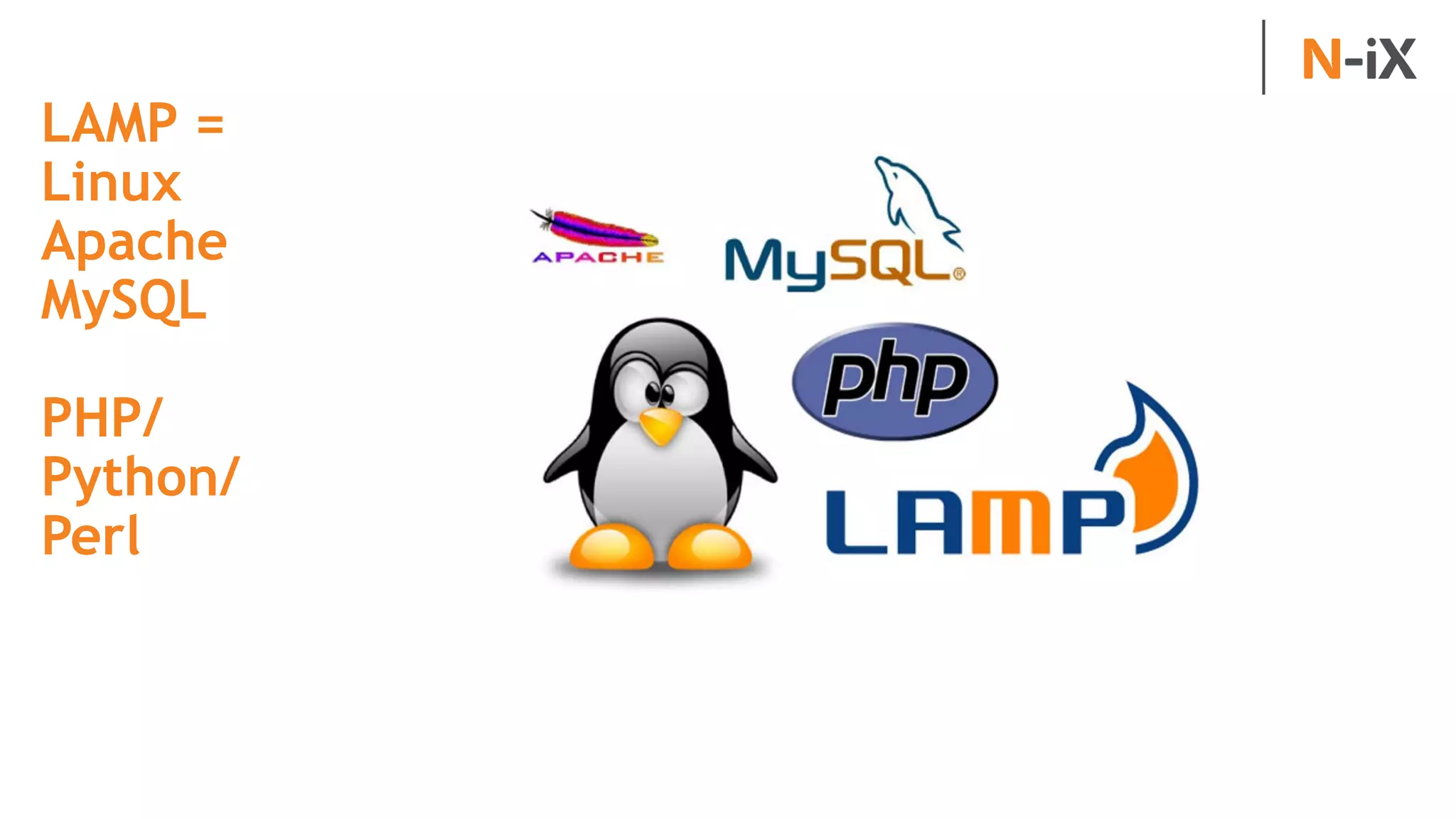 LAMP =
Linux
Apache
MySQL
PHP/
Python/
Perl
 