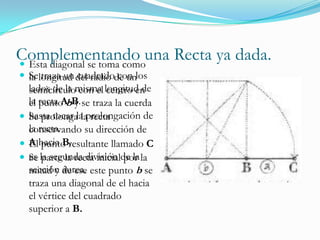Sección ÁureaHay dos tipos de formas de convertir una línea de longitud X en una sección áurea:Dentro de una Recta ya dada de longitud X.Y complementando una Recta de longitud X.