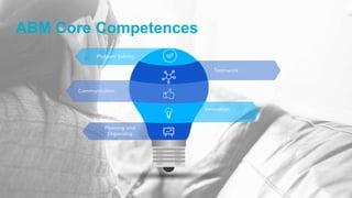 Problem Solving
ABM Core Competences
Teamwork
Innovation
Planning and
Organizing
Communication
 