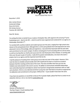Peer Project Reference Letter for Chris Wai Centennial