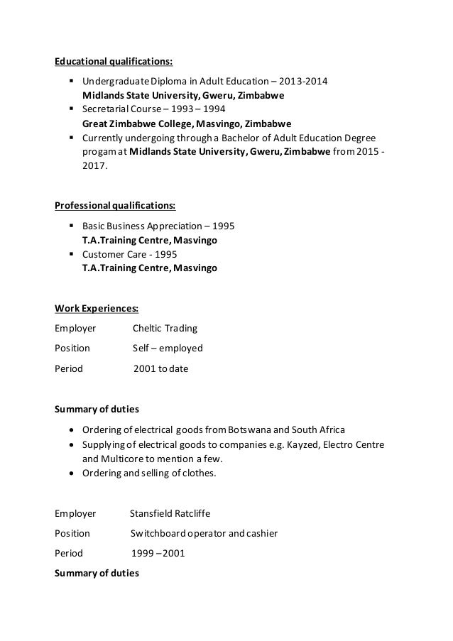 Curriculum vitae sections picture