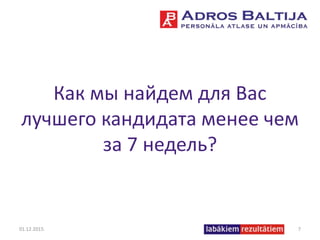 Как мы найдем для Вас
лучшего кандидата менее чем
за 7 недель?
01.12.2015. 7
 