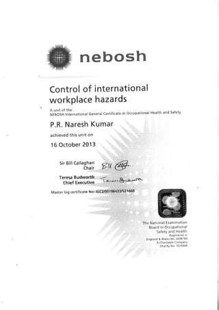 Nebosh Certificate 130315