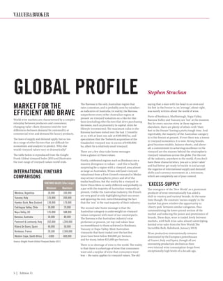 5 | Edition 11
GLOBAL PROFILE Stephen Strachan
MARKET FOR THE
EFFICIENT AND BRAVE
World wine markets are characterised by a complex
interplay between producers and consumers,
changing value-chain dynamics and the vast
differences between demand for commodity or
commercial wine and demand for luxury products.
The laws of supply and demand apply, but so too
do a range of other factors that are difficult for
economists and analysts to predict. Why else
would vineyard values vary so dramatically?
The table below is reproduced from the Knight
Frank Global vineyard Index 2013 and illustrates
the vast range of vineyard values world wide.
The Barossa is the only Australian region that
rates a mention, and is probably seen by outsiders
as indicative of Australia. In reality, the Barossa
outperforms every other Australian region at
present on vineyard valuation on a like-for-like
basis (excluding other factors that drive purchasing
decisions, such as proximity to capital cities for
lifestyle investments). The maximum value in the
Barossa has been tested over the last 12 months
or so, with at least one sale at $100,000/ha, and
speculation that the Torbreck acquisition of the
Gnadenfrei vineyard was in excess of $400,000/
ha, albeit for a relatively small vineyard.
There are a few clear take-home messages
from a glance at these values.
Firstly, celebrated regions such as Bordeaux see a
massive divergence in values – and this is hardly
surprising for a region with a vineyard area almost
as large as Australia’s. Wines sold (and vineyard
valuations) from a First-Growth vineyard in Medoc
may attract stratospheric prices and all of the
media headlines, but the reality for a vineyard in
Entre-Deux-Mers is vastly different and probably on
a par with the majority of Australian vineyards at
present. Unlike the Australian industry, the French
are very good at only highlighting their successes
and ignoring the rest, notwithstanding the fact
that the ‘rest’ is the vast majority of their industry.
The second take-home message is that the
Australian category is underweight on vineyard
values compared with most of our counterparts.
The Barossa is the Australian industry’s star
performer at present, yet top-end values bear
no resemblance to those achieved in Bordeaux,
Tuscany or Napa Valley. Most Australian
vineyards that have traded over the last few
years have been below $50,000 per hectare,
and for many, below $25,000 per hectare.
There is no shortage of wine in the world. The reality
is that there is a shortage of wine that consumers
want and a surplus of wine that consumers want
less – the same applies to vineyard values. The old
saying that a man with his head in an oven and
his feet in the freezer is, on ‘average’, about right,
was surely written about the world of wine.
Parts of Bordeaux, Marlborough, Napa Valley,
Barossa Valley and Tuscany are ‘hot’ at the moment.
But for every success story in these regions or
elsewhere, there are plenty of others with ‘their
feet in the freezer’ having a pretty tough time. And
regrettably, the majority of the Australian category
is in the freezer at present. If ever there was a lesson
in vineyard economics, it is now. Strong brands,
good business models, balance sheets, and above-
all, a commitment to achieving excellence in the
vineyard are the reasons behind the stratospheric
vineyard valuations across the globe. For the rest
of the industry, anywhere in the world, if you don’t
have these characteristics, you are a ‘price-taker’
and had better get ready to buckle in and accept
the vagaries of international supply and demand
shifts and currency movements at a minimum,
which are completely out of your control.
‘EXCESS-SUPPLY’
The emergence of the ‘New World’ as a prominent
producer of wine internationally has aided a
shift to country and varietal brands. At the same
time though, the constant ‘excess-supply’ in the
market has given retailers the opportunity to
‘cherry-pick’ between similar categories, thus
commoditising the lower-priced section of the
market and reducing the power and prominence of
brands. These days, wine is traded freely between
markets, with bulk wine sales almost outstripping
bottled wine sales from the New World (The
Incredible Bulk, Rabobank, January 2012).
Wine production internationally remains
dominated by the European powerhouses
of France, Italy and Spain, though all are
overseeing production declines as their
own internal wine consumption drops from
exceptionally high levels of a decade ago.
Source: Knight Frank Global Vineyard Index 2013
INTERNATIONAL VINEYARD
COMPARISONS
VINEYARD VALUES $/ha (range)
Minimum Maximum
Mendoza, Argentina 30,000 100,000
Tuscany, Italy 135,000 200,000
Hawkes Bank, New Zealand 130,000 170,000
Colchagua Valley, Chile 30,000 70,000
Napa Valley, US 135,000 588,000
Barossa, Australia 30,000 80,000
Piedmont  Lombardy, Italy 202,000 1,200,000
Ribera De Duero, Spain 40,000 50,000
Bordeaux, France 20,500 2,500,000
Western Cape, South Africa 4,000 600,000
VALUERBROKER
 