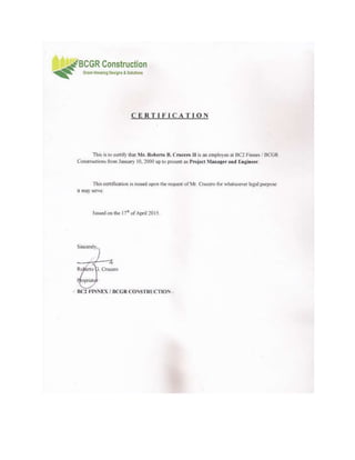 BCGR Certificate of Employment