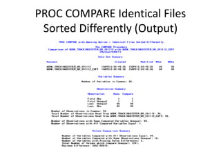 PROC COMPARE Identical Files
Sorted Differently (Output)
 