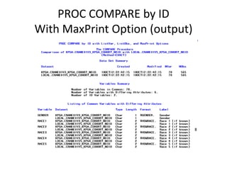 PROC COMPARE by ID
With MaxPrint Option (output)
 