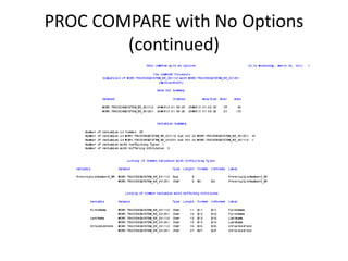 PROC COMPARE with No Options
(continued)
 