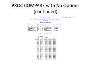PROC COMPARE with No Options
(continued)
 