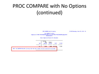 PROC COMPARE with No Options
(continued)
 