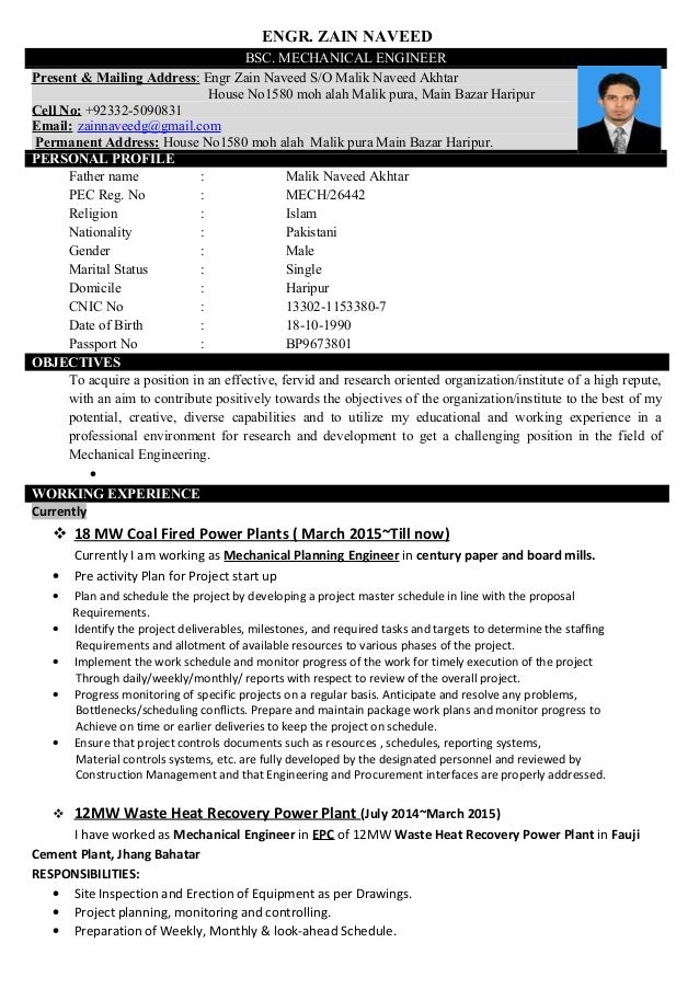 Zain Naveed Mechanical Engineer Cv