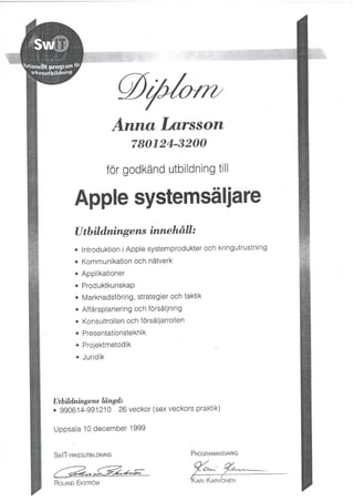 Diplom Apple systemsäljare