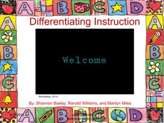 Differentiating Instruction
6/13/2016 copyright 2006
www.brainybetty.com
1
By: Shannon Baxley, Ronald Williams, and Marilyn Miles
(BrainyBetty, 2013)
 