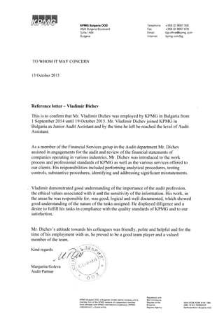 Reference letter Vladimir Dichev