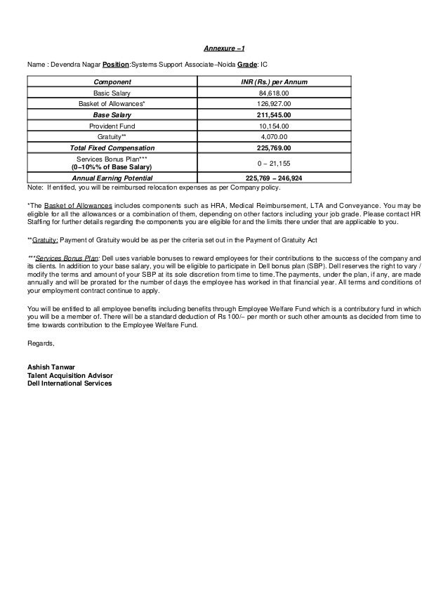 to entitled pay slip Dell's Offfer letter to entitled pay slip Dell's Offfer letter