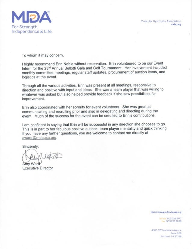 letter of recommendation for volunteer award