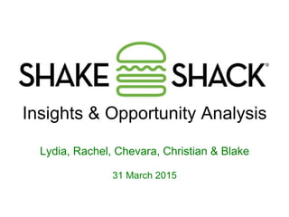 Insights & Opportunity Analysis
Lydia, Rachel, Chevara, Christian & Blake
31 March 2015
 