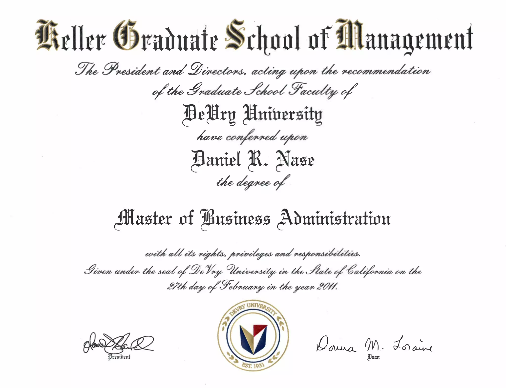 Keller Graduate School Diploma PPT